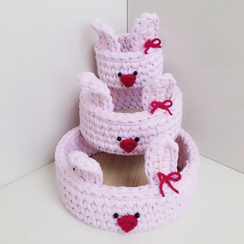 سبد وسایل کودک مدل خرگوش  مجموعه 3 عددی(سبد دستبافت نظم دهنده وسایل)